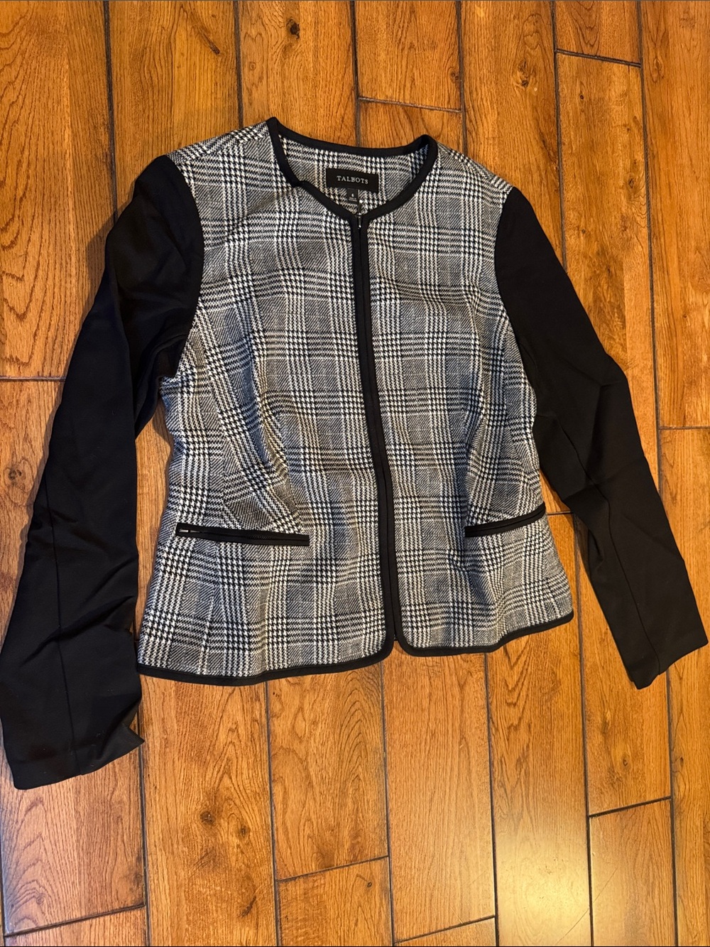 Talbots Black and Gray Plaid Zip-Front Jacket sz. 6